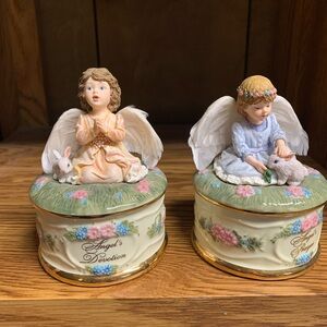 Two Beautiful Ceramic Music boxes Figurine Set -